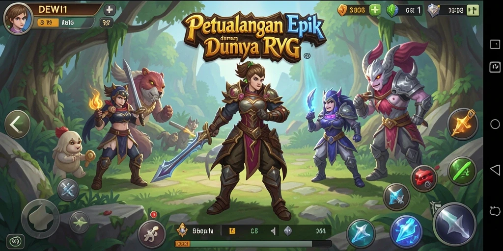 Tangkapan layar DEWI11 menampilkan aksi seru dalam pertempuran RPG.