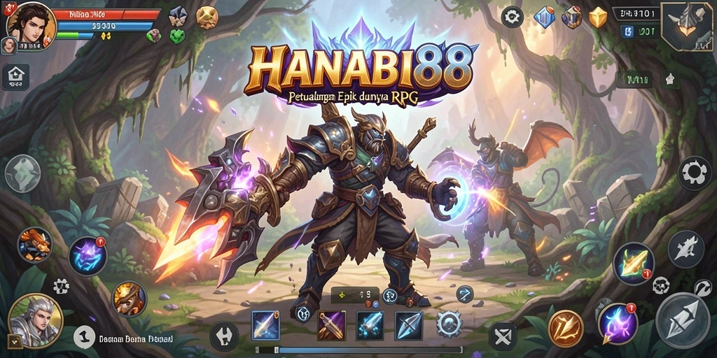 Tampilan gameplay seru di HANABI88 dengan pertempuran epik.
