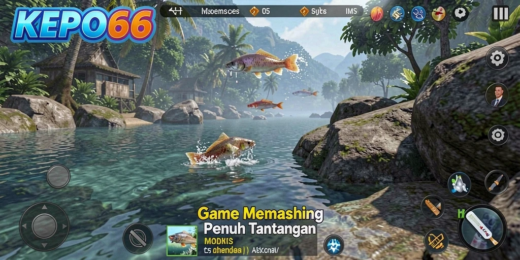 Screenshot gameplay KEPO66 dengan aksi memancing yang seru.