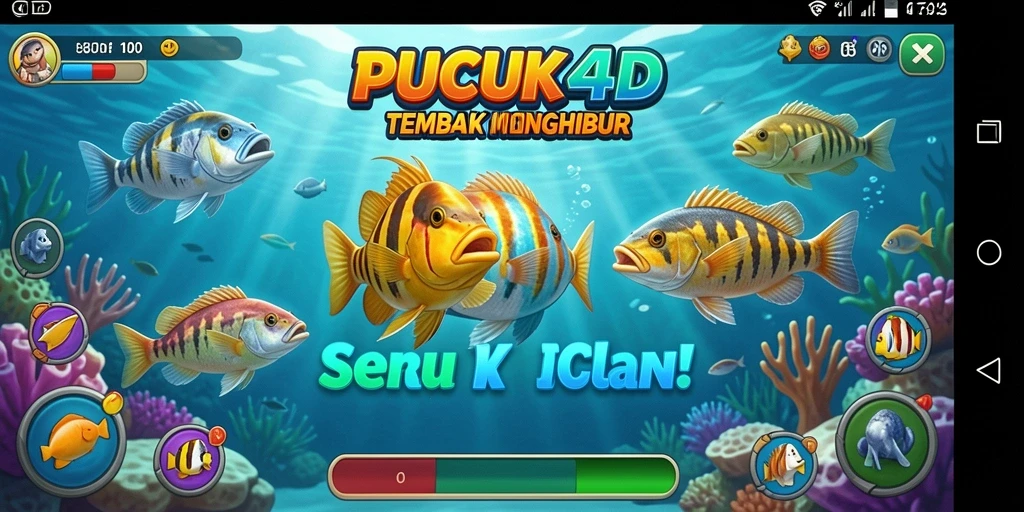 Screenshot gameplay seru PUCUK4D dengan aksi Tembak Ikan yang mendebarkan.