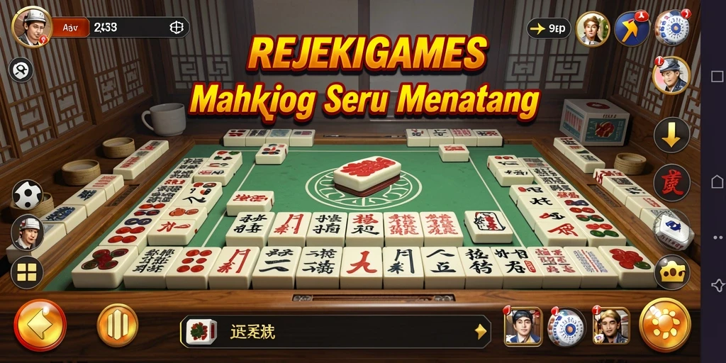 Tampilan gameplay REJEKIGAMES menunjukkan suasana permainan Mahjong yang mendebarkan.