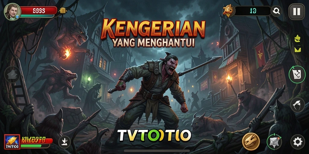 Screenshot utama TVTOTO menampilkan gameplay yang menegangkan dan atmosfer horor yang kuat.